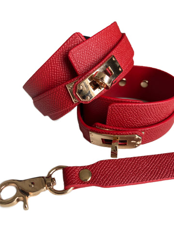 Leather Lux Red & Gold Ankle Cuffs