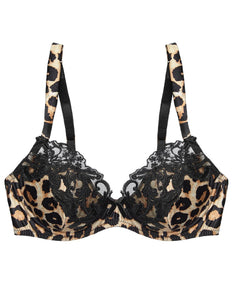 Millicent Leopard Satin & Lace Bra - Last Chance To Buy! (32DD)