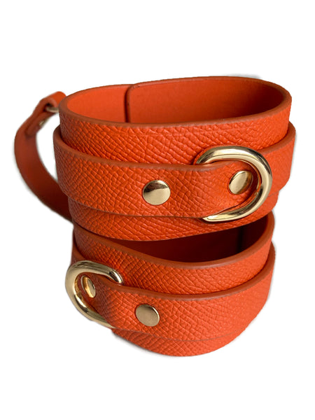 Leather Lux Orange & Gold Ankle Cuffs