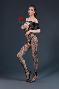 Criss-Cross Cut-Out Crotchless Floral Bodystocking by Moonlight - Style 10