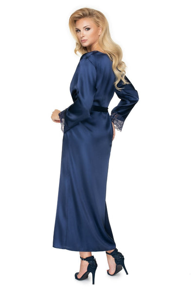 Raven Silky Satin Robe In Navy