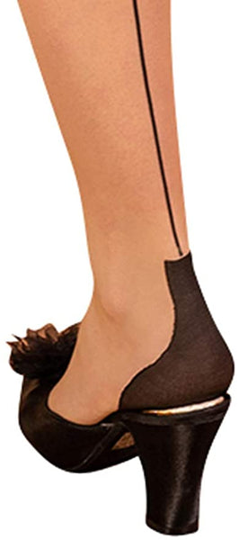 Champagne & Black Seamed Stockings (Cuban Heel) by What Katie Did