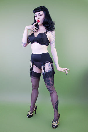 Retro Bettie Page Satin 6 Strap Wide Suspender Belt