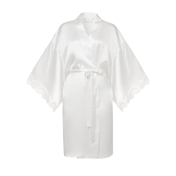 Sainted Sisters Silk & Eyelash Lace Kimono Robe