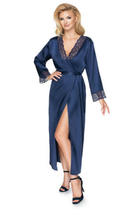 Raven Silky Satin Robe In Navy