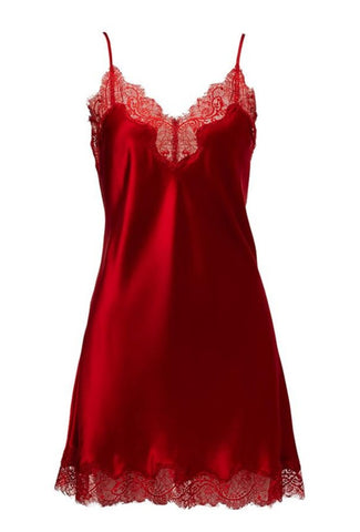 Sainted Sisters Silk Eyelash Lace Chemise Slip (Scarlett Red)