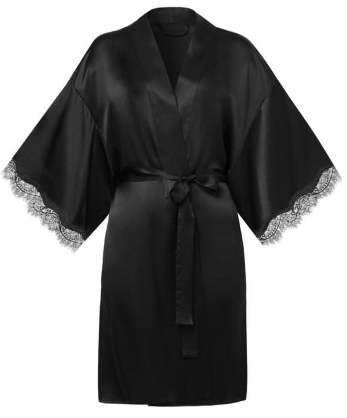 Sainted Sisters Silk & Eyelash Lace Kimono Robe