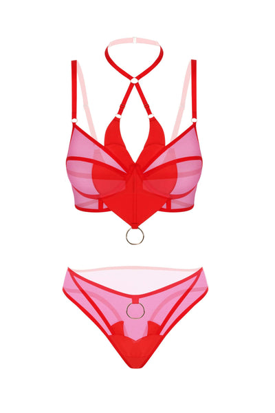 She Devil Pink & Red Lingerie Harness Set