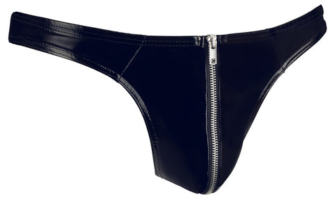 Black Vinyl Brief Zip Front