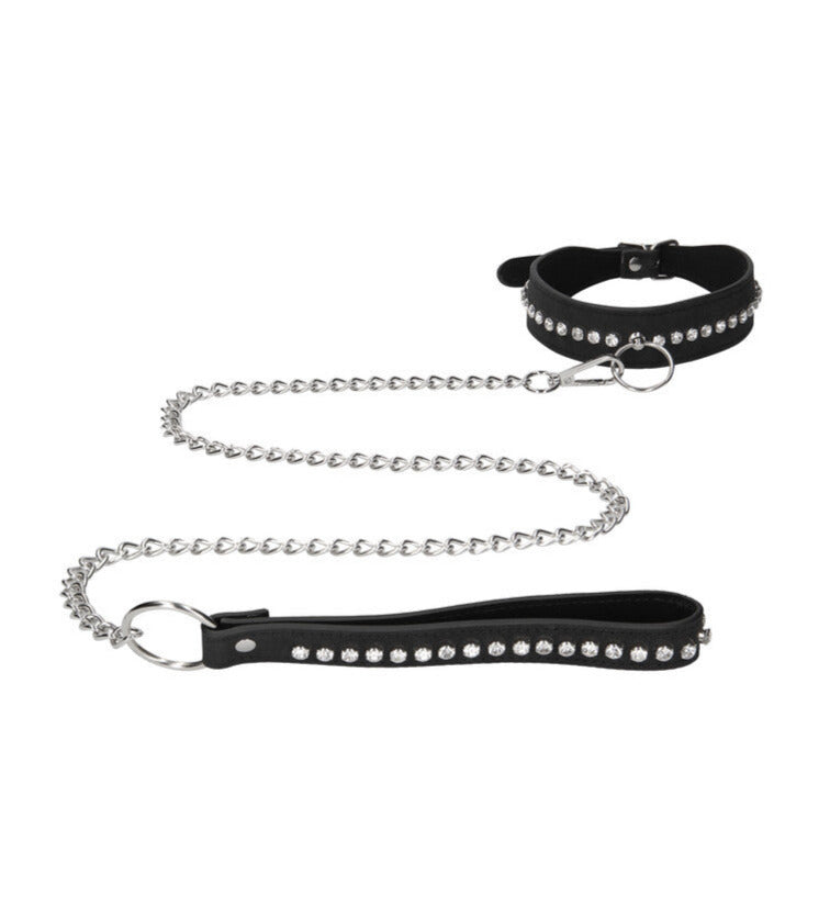 Diamond Studded Vegan Collar With Leash
