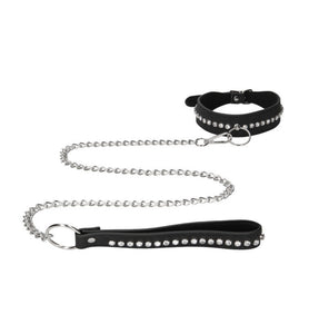 Diamond Studded Vegan Collar With Leash