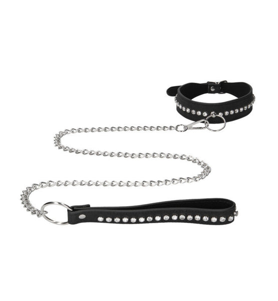 Diamond Studded Vegan Collar With Leash