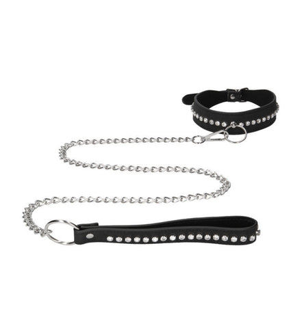 Diamond Studded Vegan Collar With Leash