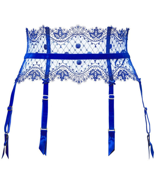 Vedette Capri Blue Lace Suspender Belt - Last Chance To Buy! (XS-L)