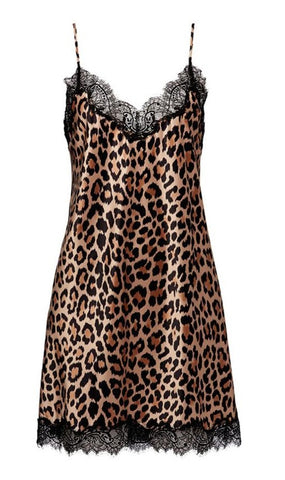 Sainted Sisters Silk Eyelash Lace Chemise Slip (Leopard)