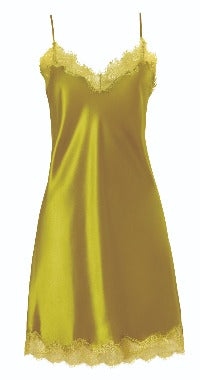 Sainted Sisters Silk Eyelash Lace Chemise Slip (Chartreuse) - Last Chance to Buy! (Size M/12)