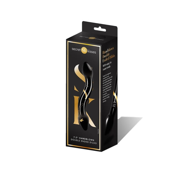 Handblown Glass Double Curvy Dildo Black Gold