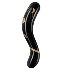 Handblown Glass Double Dildo Black Gold