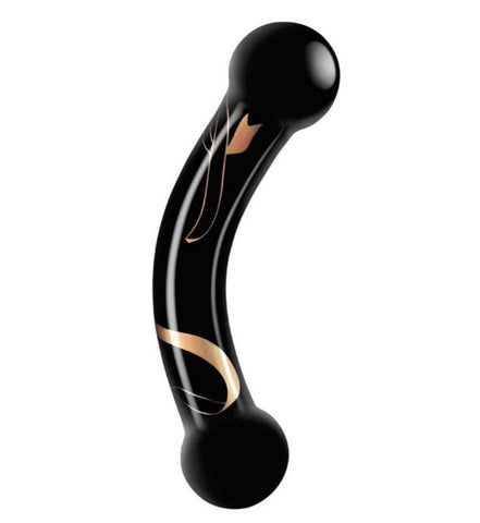 Handblown Glass Double G-Spot Dildo Black Gold