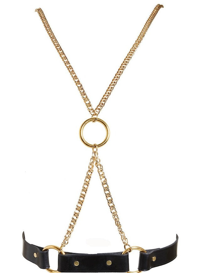 Nina Leather Belt and Gold Chain Harness by Something Wicked