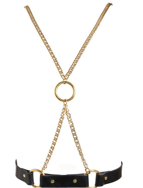 Nina Leather Belt and Gold Chain Harness by Something Wicked