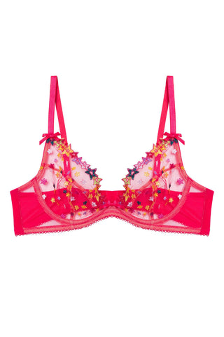 Nova Pink Star Embroidery Plunge Bra - Last sizes 36DD, 36F