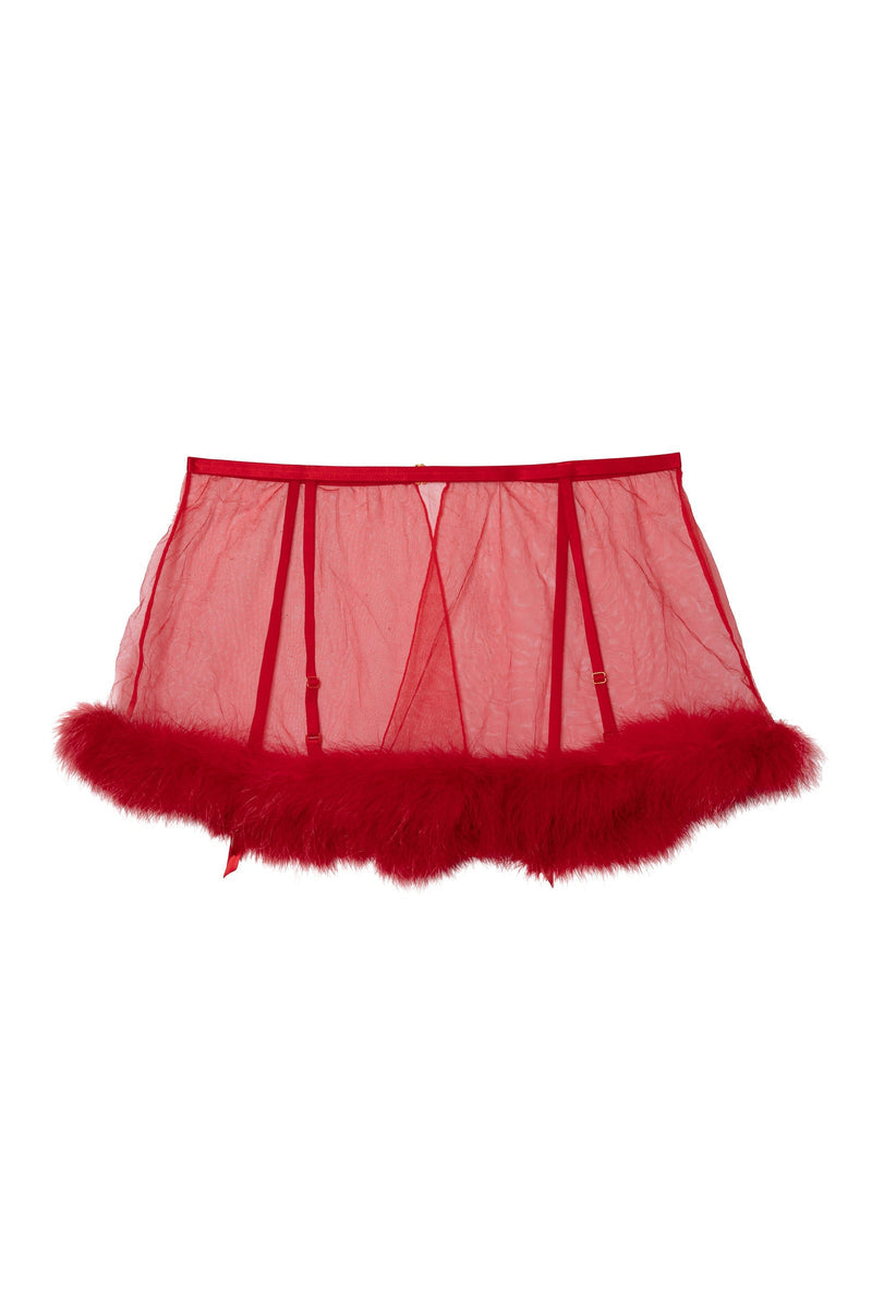 Elizabeth Red Marabou PinUp Suspender Skirt with Garters