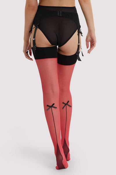 NEW! Bow Back Black Seam Red Stockings by Playful Promises
