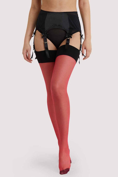 NEW! Bow Back Black Seam Red Stockings by Playful Promises