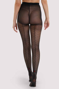 NEW! Dotty Seamed Tights With Bow Black by Playful Promises