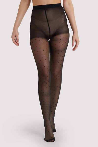 NEW! Dotty Seamed Tights With Bow Black by Playful Promises