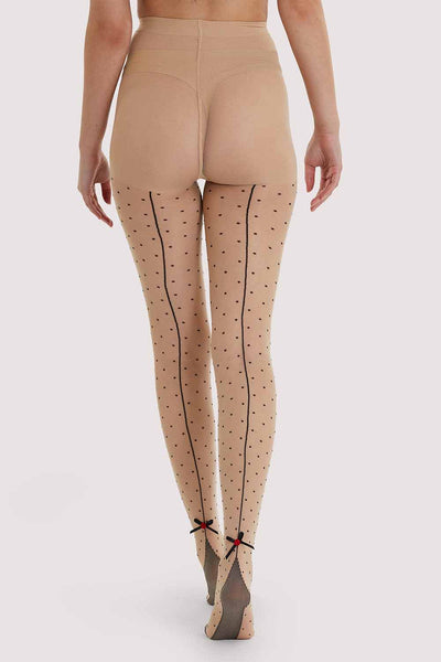 NEW! Dotty Seamed Tights With Bow in pale nude by Playful Promises