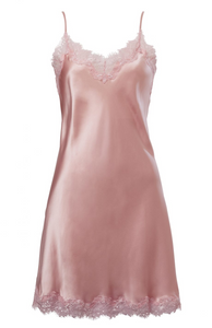 NEW! Sainted Sisters Silk Eyelash Lace Chemise Slip (Rose Pink)