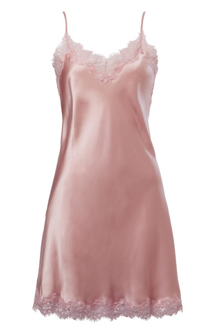 NEW! Sainted Sisters Silk Eyelash Lace Chemise Slip (Rose Pink)