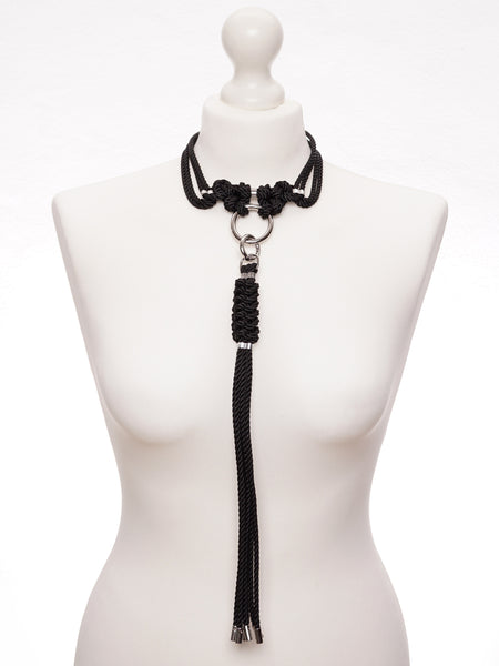 Kubi Shibari Choker w/ Detachable Whip Black