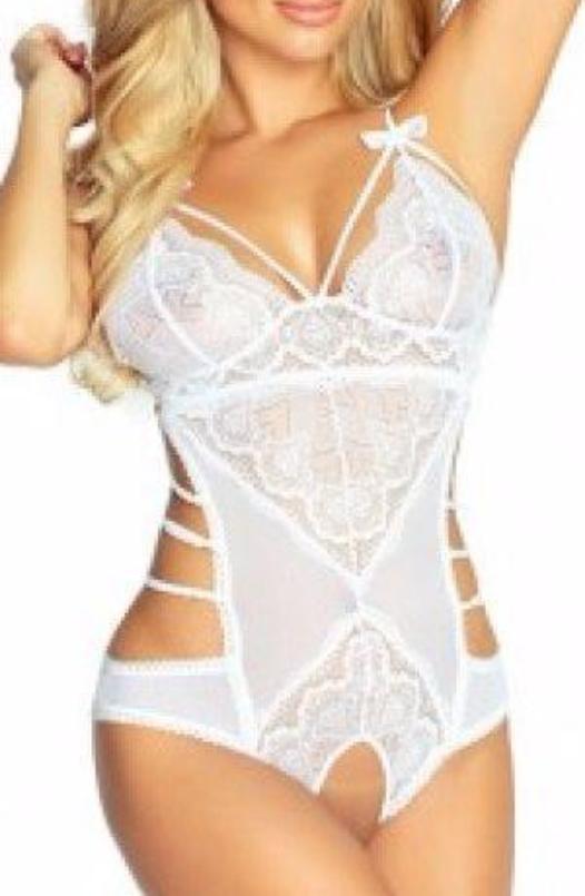 White Paris Lace Open Crotch Body