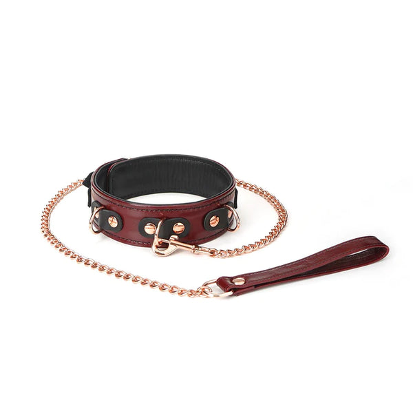 Leather Collar with Leash and Rose Gold Metal Hardware by Liebe Seele
