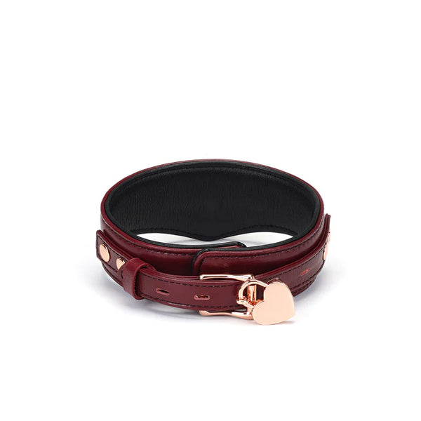 Leather Wine Red Deluxe Curved Collar with Leash and Lock by Liebe Seele