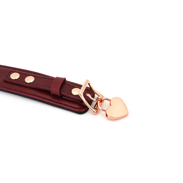 Leather Wine Red Deluxe Curved Collar with Leash and Lock by Liebe Seele