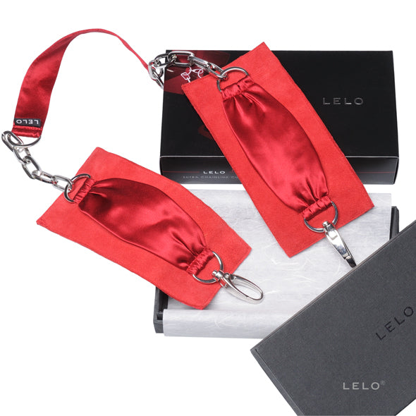Sutra Silk & Suede Chainlink Cuffs Red by LELO