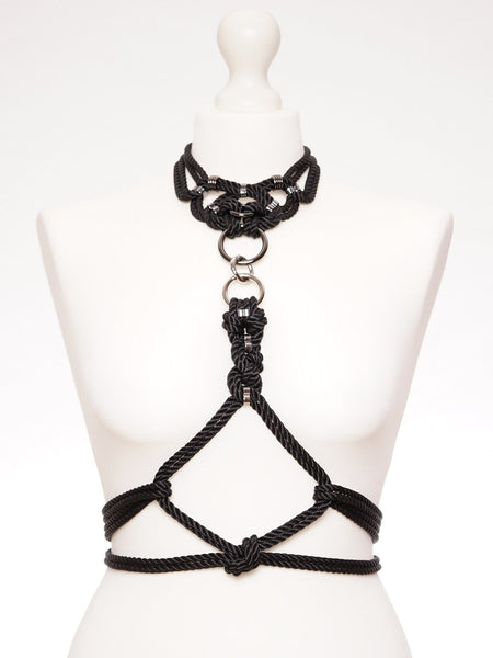 Megami Choker & Detachable Self Tie Harness Black