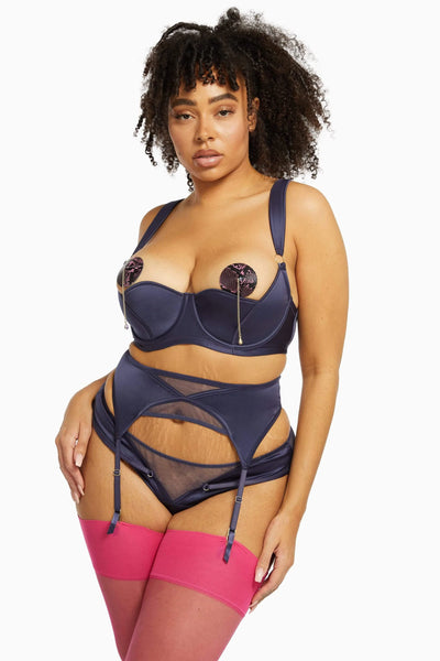 Philly Tulip Quarter Cup Satin Navy Bra (32E / 34E)