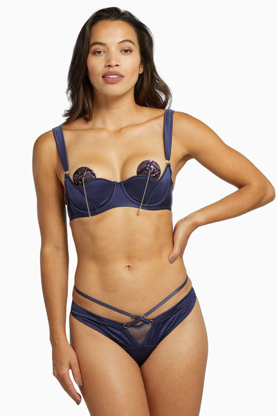 Philly Tulip Quarter Cup Satin Navy Bra (32E / 34E)