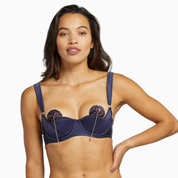 Philly Tulip Quarter Cup Satin Navy Bra (32E / 34E)