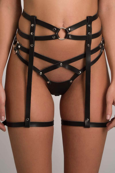 Powerless Leather Suspender Belt by VoyeurX