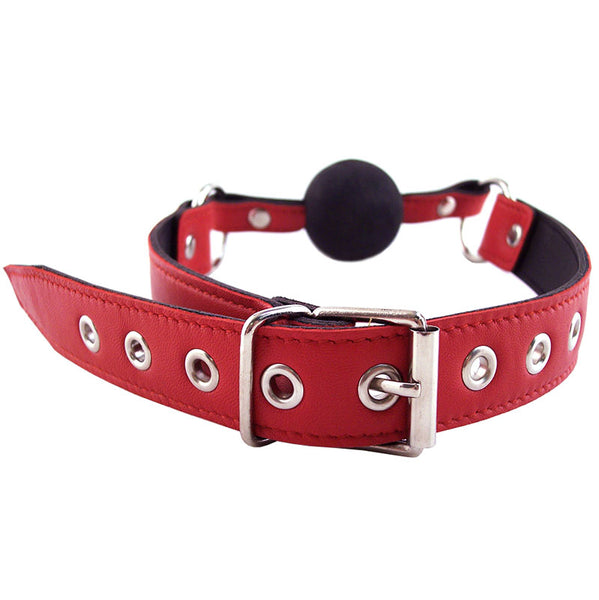 Luxury Leather Ball Gag - Red & Black