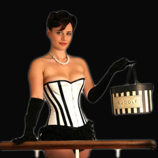 White Satin Corset with Black Stripes - She Said Boutique - 1