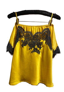 NEW! Yellow Marjolaine Silk Cami with Lace Applique