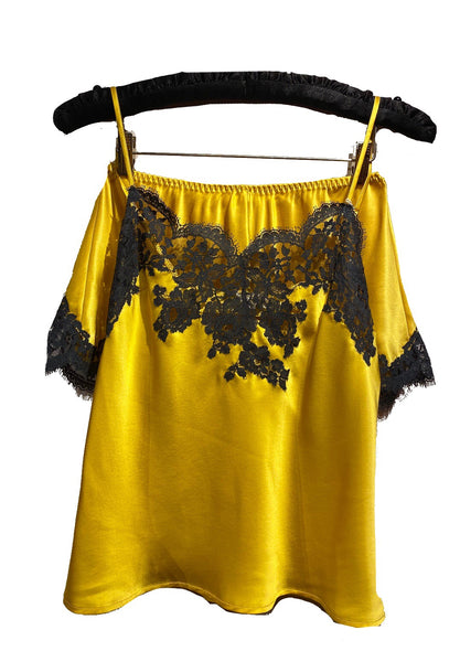 NEW! Yellow Marjolaine Silk French Knicker with Lace Applique