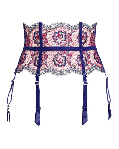 Evelina Cobalt & Coral Suspender Belt - Last Chance to Buy!